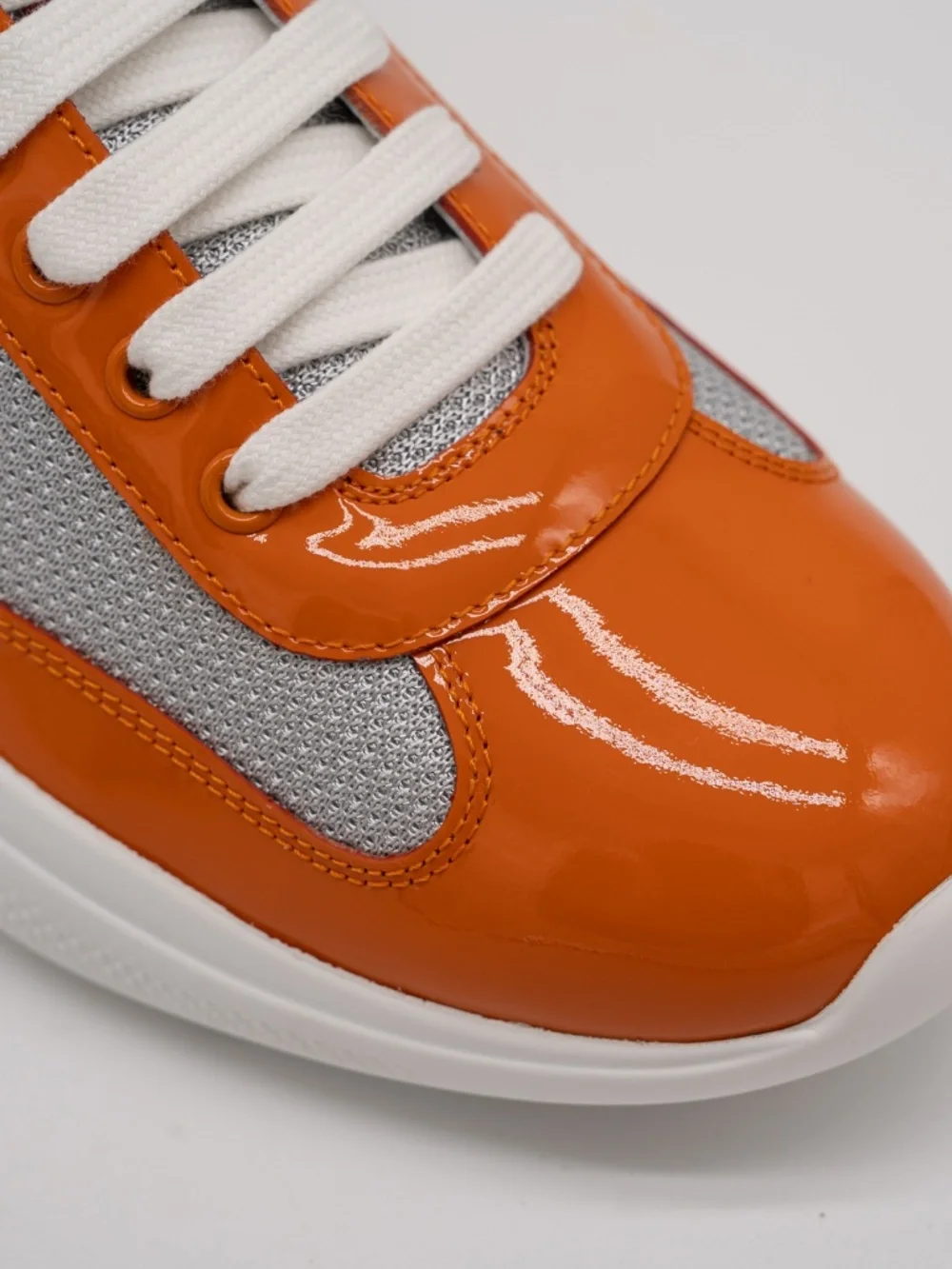 Prada America's Cup Men's Sneakers Orange Patent Leather Silver Fabric 8uk 9 US